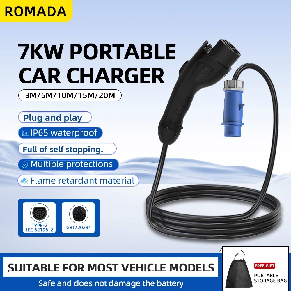 7KW 32A 電気自動車 EV ポータブル充電器 3M - - Ev Charger Adapter のレビューと価格
